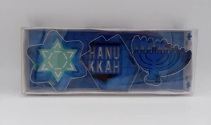 3pc Hanukkah Cookie Cutter Set, Menorah Candle, Dreidel, Star of David - Picture 1 of 6