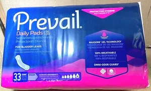 Prevail Daily Pads 33 Stück Ultimate Absorbencty "6" Blase Lecks Regular - Bild 1 von 4