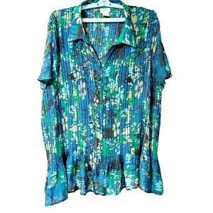 Only Necessities Crinkle Blouse 4X Womens Plus-Size Pleated Flutter Sleeve Top - Picture 1 of 7