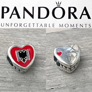 Rare PANDORA Country Of Albania EXCLUSIVE Flag Enamel Heart CHARM - Picture 1 of 7