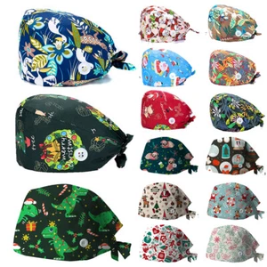 Print Cotton Surgical Scrub Cap Doctor Nurse Bouffant Hat Adjustable Head Cover- - Picture 1 of 31