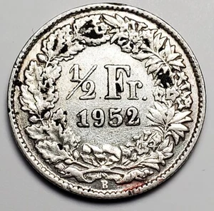 1952 B SWITZERLAND 1/2 Franc VG+ Silver KM 23 FREE USA SHIPPING! - Picture 1 of 2