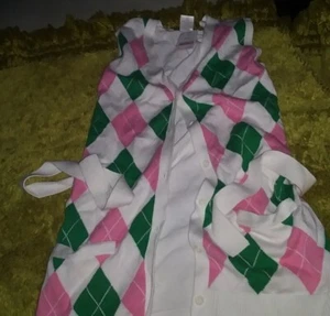 Gymboree Sweater Vest Pink Green Argyle Girls Large 10-12 Button Up Pockets NEW - Picture 1 of 4