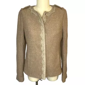 Banana Republic Pink Mauve Boucle Wool Lace Trim Snap Front Blazer Jacket 8 M - Picture 1 of 10