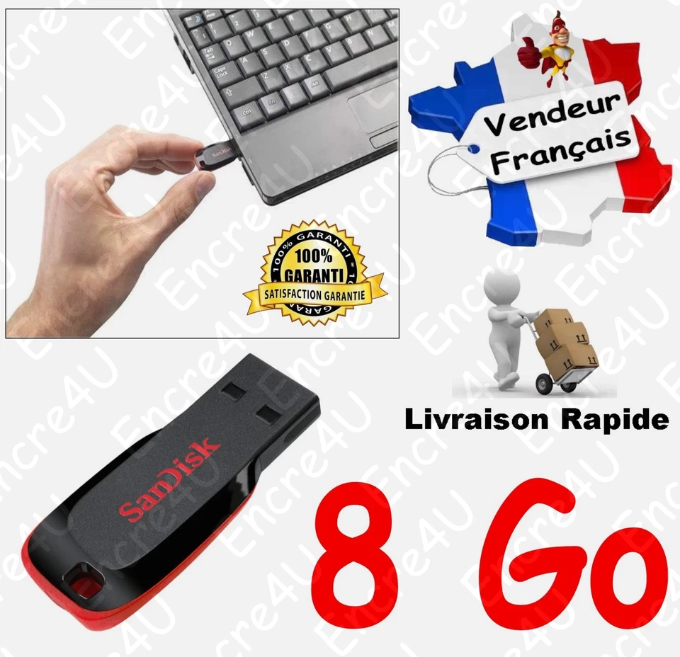 Clé USB 8 Go SanDisk - Type Cruzer Blade - Existe aussi en : 16 32 ou 64 Gb Giga - Photo 1/1