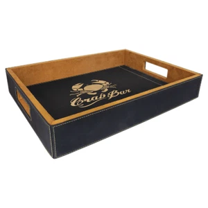 16″ x 12″ Black/Silver Laserable Leatherette Serving Tray - Picture 1 of 1