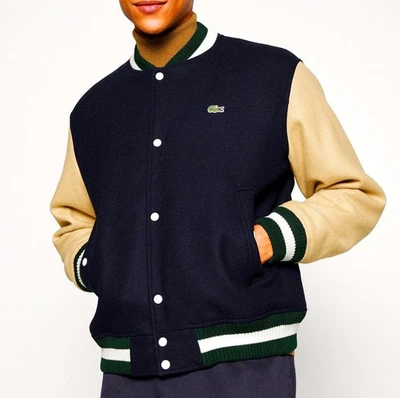 LACOSTE WOOL VARSITY BOMBER Biker JACKET COAT XL Military Trucker HARRINGTON NEW - Image 1 of 4