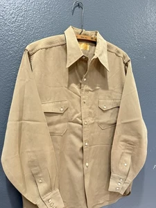Vintage 50’s Pendleton Wool Gabardine Blend Khaki Pearl Button Up Shirt Size XL - Picture 1 of 7