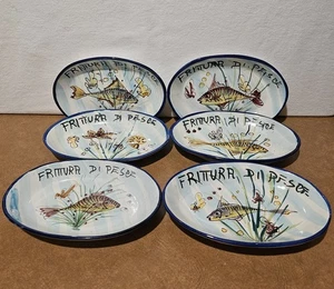 6 Vintage handbemalte Dipinto A Mano italienische Keramik ovale gebratene Fisch Teller - Bild 1 von 12