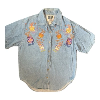 Camisa vaquera de colección con botones S bordada café espresso cottagecore abuela para mujer Foto 1 de 4