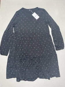Damen Tunika Kleid Langarm V-Ausschnitt Freizeit locker Neu mit Etikett schwarz mit Kirschpunkten - Bild 1 von 3