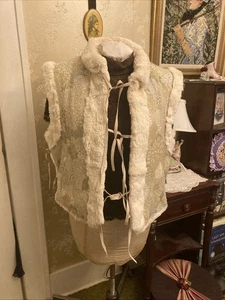 Raro gilet vintage reversibile, coniglio, pelliccia cravatta in pelle davanti, beige taglia XL - Foto 1 di 19