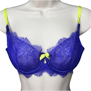 Victoria’s Secret Halb-BH 32D Spitze ungefüttert sehr sexy blau mit neonträgern - Bild 1 von 9