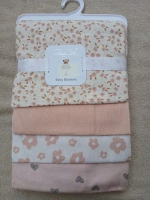 NUEVO Paquete de 4 mantas de recepción de bebé Rene Rofe algodón rosa lunares lisos florales Foto 1 de 2