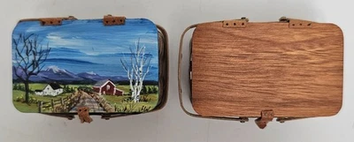 2 ~ Dollhouse Mniature Hand Painted Picnic Baskets By Al Chandronnait Artisan - Image 1 of 4