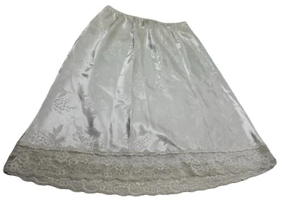 Falda sin cordones vintage Christian Dior blanca/crema dobladillo de encaje floral satinado logotipo de marca Foto 1 de 4