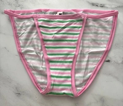 ROSA Victoria's Secret Tanga Bikini Panty Nuevo con Etiquetas Rosa y Verde Rayas Mezcla de Algodón Foto 1 de 3