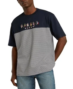 Guess Men's Summer Games Striped T-Shirt in Cave Blue Stripe-Medium - Picture 1 of 3