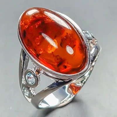 Joyería de Bellas Artes Anillo Ámbar Natural 8 quilates Plata de Ley 925 Talla 7.5/R444919 Foto 1 de 4