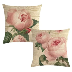 Decorative Romantic Rose Flower Pillow Cover Vintage Shabby Chic Peach Pink R... - Bild 1 von 5