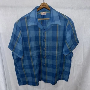 Vtg 50s 60s Penneys TownCraft Plaid Short Sleeve Shirt Loop Collar Penn Prest XL - Picture 1 of 13