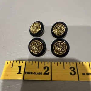 Vintage Round Buttons 3/4” Black Acrylic Gold Dragon Relief Shank Back Medieval - Picture 1 of 4