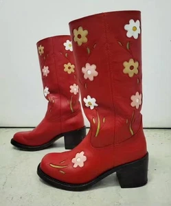 SENDRA rote Leder Blumen Stiefel Damen Blumen Gr. 39 RAR AUSVERKAUFT - Bild 1 von 9