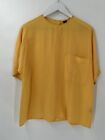 Womens Vintage Blouse 14 Gold Yellow 100% Silk Short Sleeves Sheer Chest Pocket