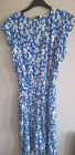 Ladies Size 18, blue & white print  Summer Dress. Button Front,tie belt,47" Long