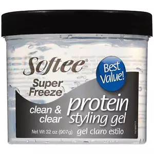 Softee Super Freeze Protein Styling Gel 32oz JarNo Flake Strengthens Hair Unisex - Picture 1 of 6