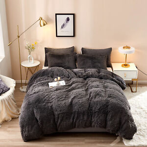 5Pcs/Set Faux Fur Fluffy Comforter Cover Plush Duvet Cover W/Pillowcace