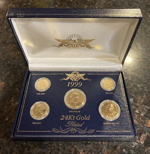 1999 24kt G/P U.S. COIN SET with Susan B. Anthony Dollar & Others UNCIRCULATED  - Picture 1 of 10
