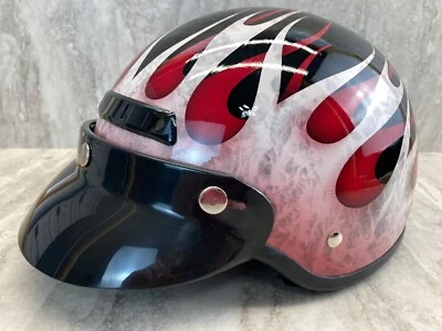 Medio Casco Moto Raider Cara Abierta A-617 Talla M Negro con Llamas Rojas y Blancas Foto 1 de 4