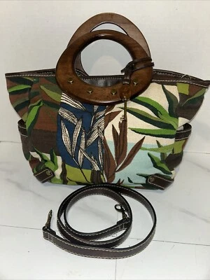 Fossil Flower Lona, Cuero y Madera Mango Superior o Correa de Hombro Desmontable Foto 1 de 4