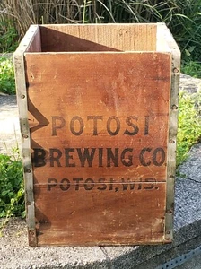 Antike Holz Potosi Brau Bierkiste halbe Gallone Holz Metallbänder Kasten - Bild 1 von 15