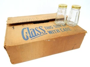 Vintage Hazel Atlas Glas Salz & Pfefferstreuer 12 Paar Originalkarton Restaurant  - Bild 1 von 4