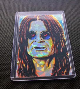 Ozzy Osbourne Custom Holo Refractor Prizmatic ACEO Rock Card in top loader