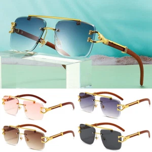 Oversized Pilot Sunglasses Mens Women Luxury Gold Rimless Hip Hop Shades Glasses - Picture 1 of 18