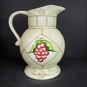American Atelier San Marco  Earthenware Pitcher Pear Grapes Vase Tile Look   - Picture 1 of 11