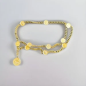 Collar/cinturón moneda vintage firmado Carolee tono oro 32" cadena doble - Imagen 1 de 13
