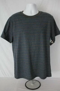 NEW Mens T-Shirt Large Short Sleeve Blue Gray Striped Crew Neck Casual Tee Top - Picture 1 of 3