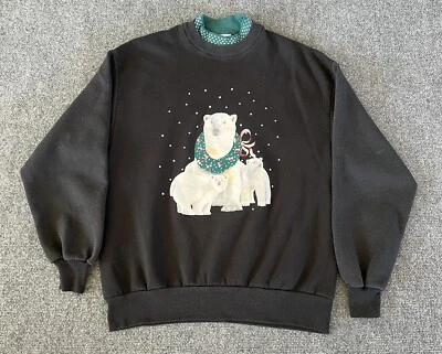 Gopher Sport Mujer L De Colección Grandmacore Sudadera Pullover Negro Blanco Oso Polar Foto 1 de 4