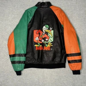 VTG NCAA Miami Hurricanes Leather Jacket Tagged On Demand Corp Size XL - Picture 1 of 16