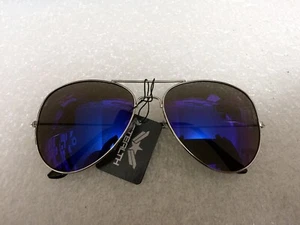 AVIATOR SUNGLASSES  LARGE BLUE MIRROR LENS SILVER FRAME - Picture 1 of 3