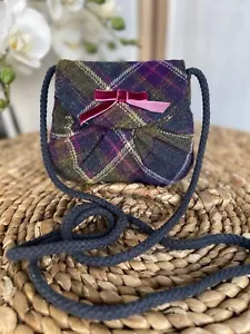 Ness wool blend plaid mini bag purse on strap - Picture 1 of 9