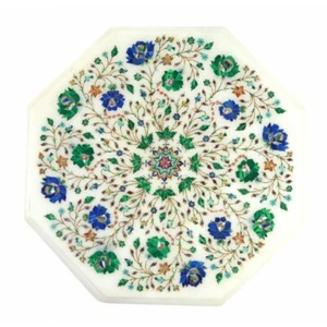 18" Marble Corner Table Top Semi Precious Stones Work floral Inlay Art Handmade - Picture 1 of 2