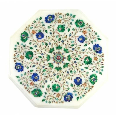 18" Marble Corner Table Top Semi Precious Stones Work floral Inlay Art Handmade - Image 1 of 2