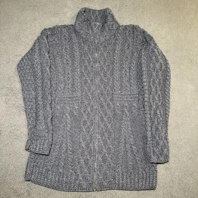 Cárdigan Aran Woollen Mills Mujer L Gris Oscuro Largo Cable Tejido Lana Merino Cremallera Foto 1 de 4