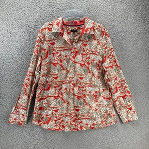 Talbots Button Up Shirt Size PL Large Petite Red Tiger Collared Art to Wear - Picture 1 of 10