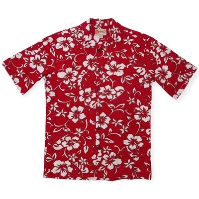 Camisa masculina acampamento havaiana floral vermelha Hilo Hattie’s feita no Havaí P 100% algodão  - Imagem 1 de 4
